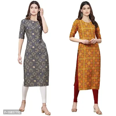 Stylish Crepe Printed Straight Kurta For Women-Pack Of 2-thumb0