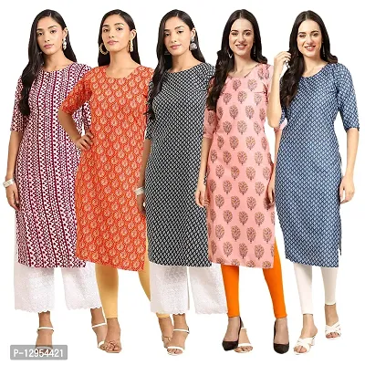 Stylish Crepe Digital Printed Straight Kurti For Women Pack of 5