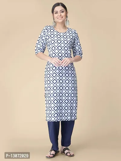 Straight White Printed Crepe Kurta