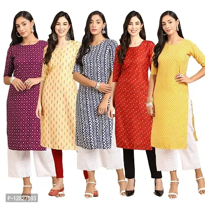 Attractive Straight Multicoloured Printed Crepe Kurta Combo For Women Pack Of 5-thumb0