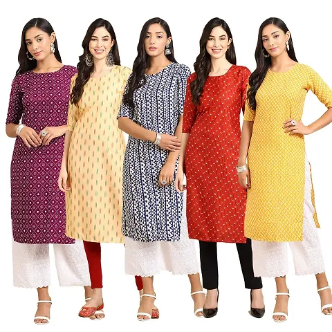 Stylish Fancy Crepe Digital Straight Kurti Combo For Women Pack Of 5