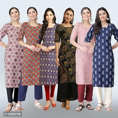 Women Stylish Crepe Printed Straight Kurta Combo-thumb0