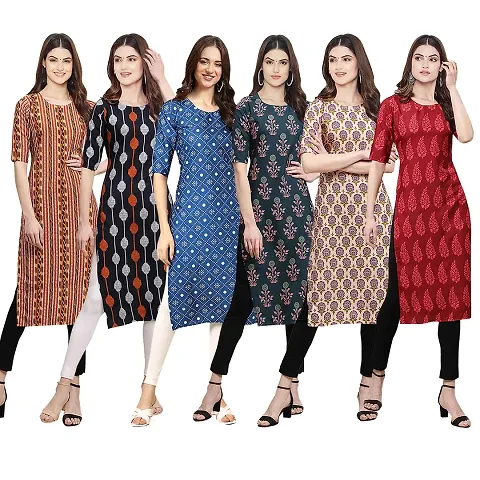 Stylish Crepe Printed Kurti - Pack of 6