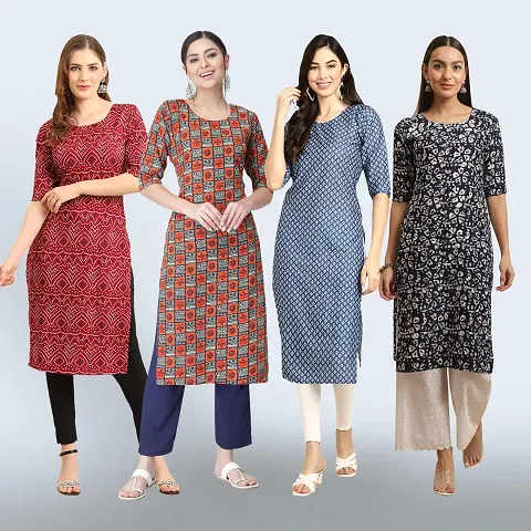 Fashionable Straight Crepe Kurta For Women Combo Pack Of 4