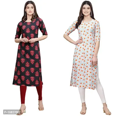 Stylish Crepe Printed Straight Kurta For Women-Pack Of 2