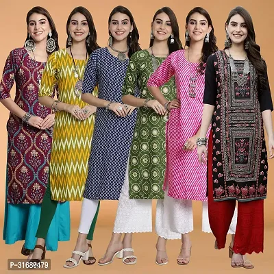 Fancy Crepe Printed Kurtas For Women Pack Of 6