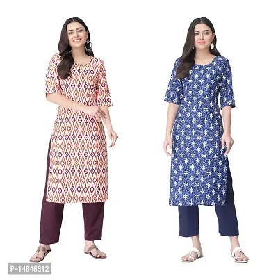 Attarctive Crepe Printed Straight Kurti Combo For Women Pack Of 2