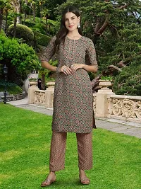 Stylish Multicoloured Cotton Blend Printed Kurta, Bottom and Dupatta Set For Women-thumb3