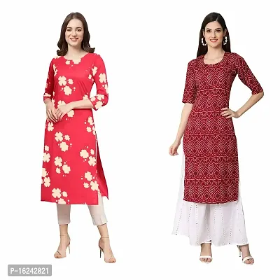 Fashionable Straight Multicoloured Printed Crepe Kurta For Women Combo Pack Of 2-thumb0