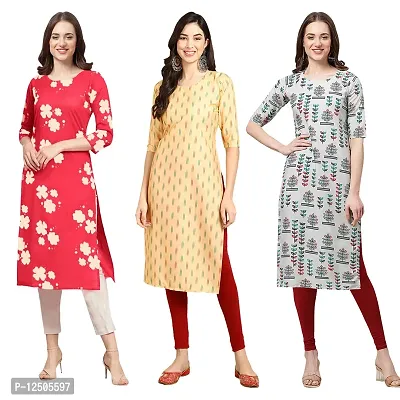 Trendy Women Crepe Digital Printed Straight Kurti  Pack of 3