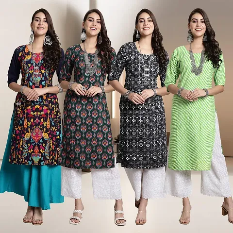 Fancy Straight Crepe Kurti - Pack Of 4