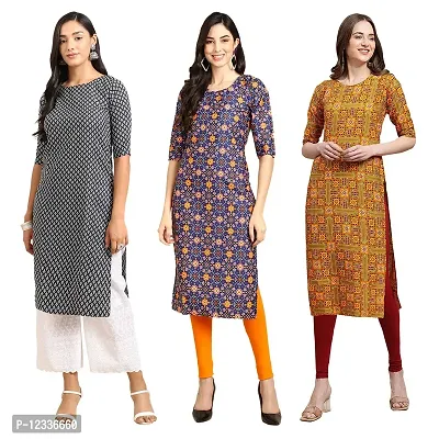 Elite Crepe Printed Straight Stitched Kurta For Women- Pack Of 3