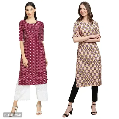 Stylish Crepe Printed Straight Kurta For Women-Pack Of 2-thumb0