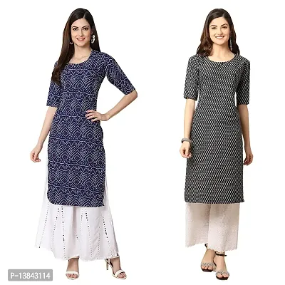 Stylish Straight Multicoloured Printed Crepe Kurta For Women Combo Pack Of 2-thumb0