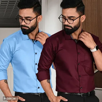 Reliable Multicoloured Cotton Solid Long Sleeve Formal Shirt For Men, Pack Of 2