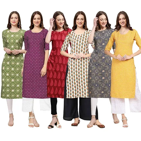 Stylish Crepe Printed Kurti - Pack of 6