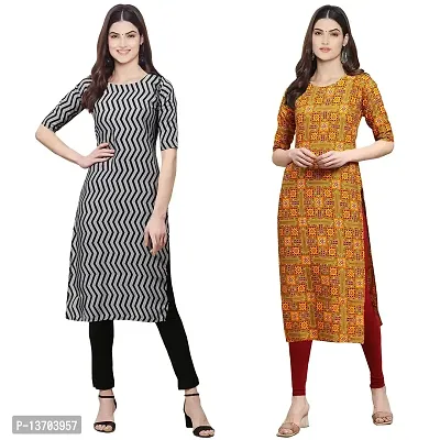 Stylish Crepe Printed Straight Kurta For Women- Pack Of 2-thumb0