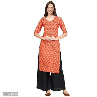 Stylish Orange Crepe Embellished Straight Kurta For Women