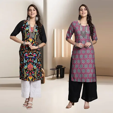 Fancy Multicoloured Crepe A-Line Kurti - Pack Of 2