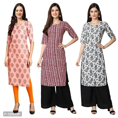 Women Crepe Digital Printed Straight Kurti  Pack of 3-thumb0