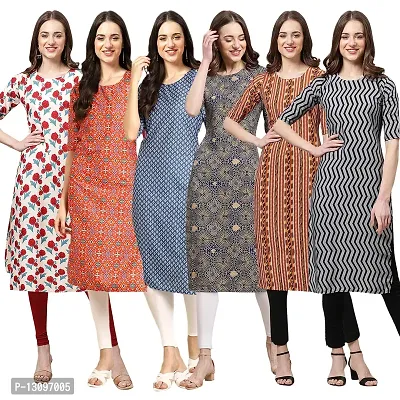 Women Crepe Digital Printed Straight Kurti  Pack of 6