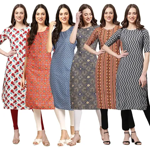 Women Crepe Digital Straight Kurti Pack of