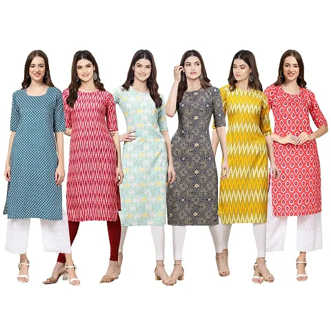 Stylish Crepe Printed Kurti - Pack of 6