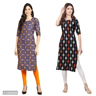 Straight Multicoloured Printed Crepe Kurta Pack Of 2