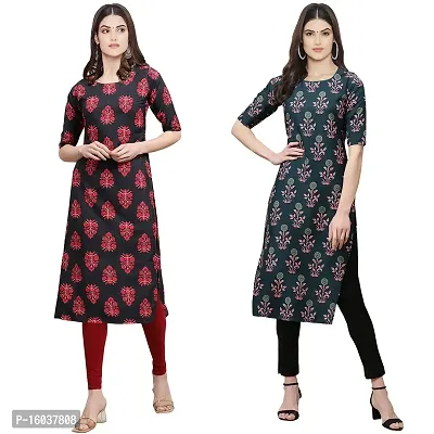 Stylish Crepe Printed Straight Kurta For Women-Pack Of 2-thumb0