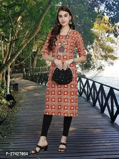 Stylish Orange Crepe Stitched Kurta For Women-thumb0