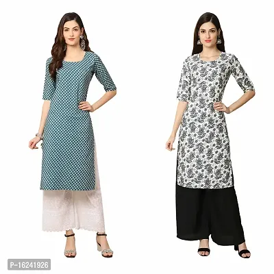 Fashionable Straight Multicoloured Printed Crepe Kurta For Women Combo Pack Of 2-thumb0