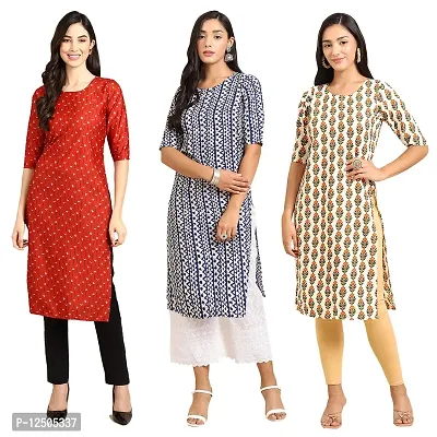 Trendy Women Crepe Digital Printed Straight Kurti  Pack of 3-thumb0