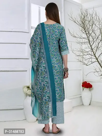 Stylish Cotton Blend Printed Kurta With Pant And Dupatta Set For Women-thumb3