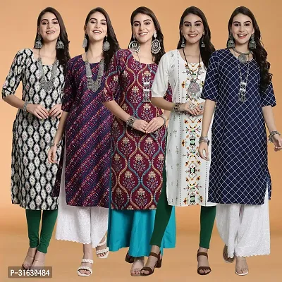 Stylish Multicoloured Crepe Kurta For Women Pack of 5-thumb0