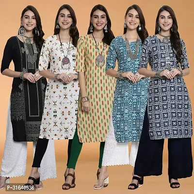 Stylish Multicoloured Crepe Kurta For Women Pack of 5-thumb0