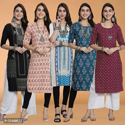 Stylish Multicoloured Crepe Kurta For Women Pack of 5