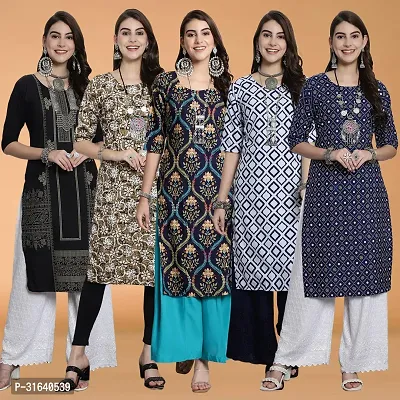 Stylish Multicoloured Crepe Kurta For Women Pack of 5-thumb0