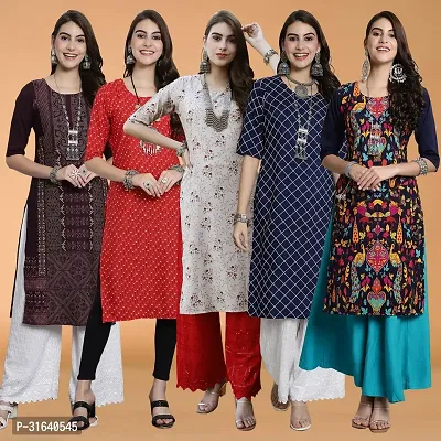 Stylish Multicoloured Crepe Kurta For Women Pack of 5-thumb0