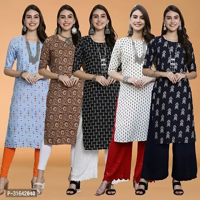 Stylish Multicoloured Crepe Kurta For Women Pack of 5-thumb0