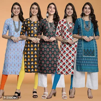 Stylish Multicoloured Crepe Kurta For Women Pack of 5-thumb0