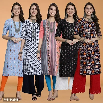 Stylish Multicoloured Crepe Kurta For Women Pack of 5