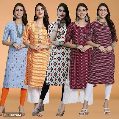 Stylish Multicoloured Crepe Kurta For Women Pack of 5-thumb0