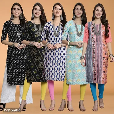 Stylish Multicoloured Crepe Kurta For Women Pack of 5-thumb0