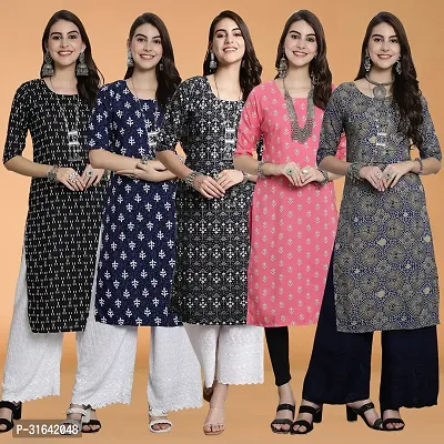 Stylish Multicoloured Crepe Kurta For Women Pack of 5