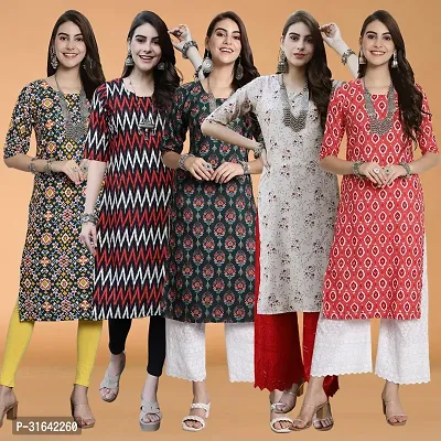 Stylish Multicoloured Crepe Kurta For Women Pack of 5