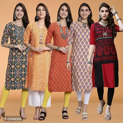 Stylish Multicoloured Crepe Kurta For Women Pack of 5-thumb0