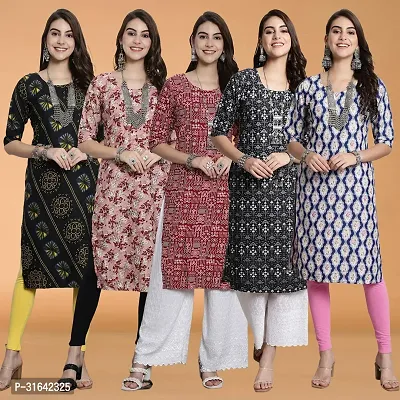 Stylish Multicoloured Crepe Kurta For Women Pack of 5-thumb0