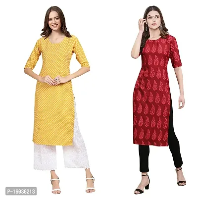 Stylish Straight Printed Crepe Kurta For Women -Pack Of 2