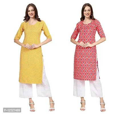 Straight Multicoloured Printed Crepe Kurta Pack Of 2-thumb0