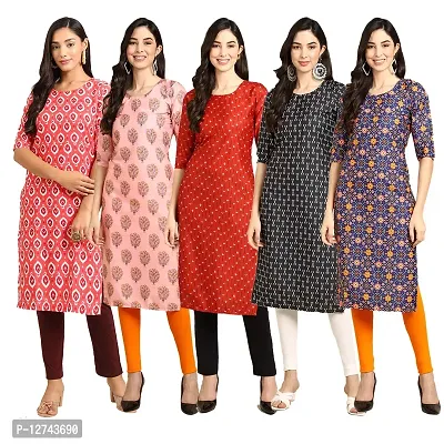 Stylish Crepe Digital Printed Straight Kurti For Women Pack of 5-thumb0